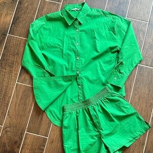 Steve Madden Vibrant Green Cotton Poplin Shorts Set size small